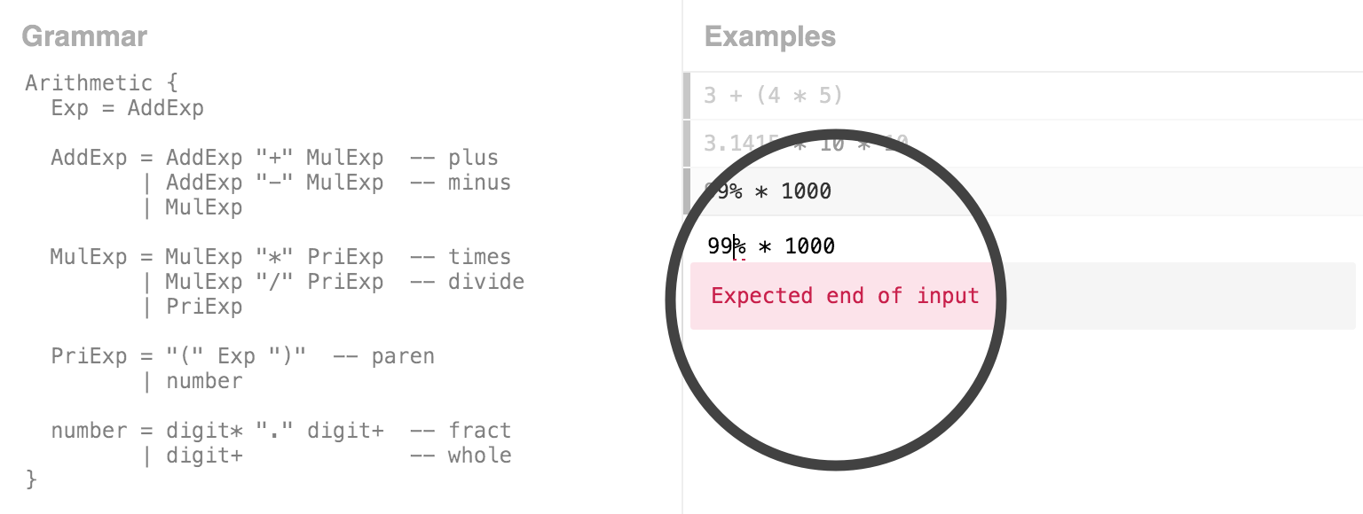 Screenshot of error in input editor